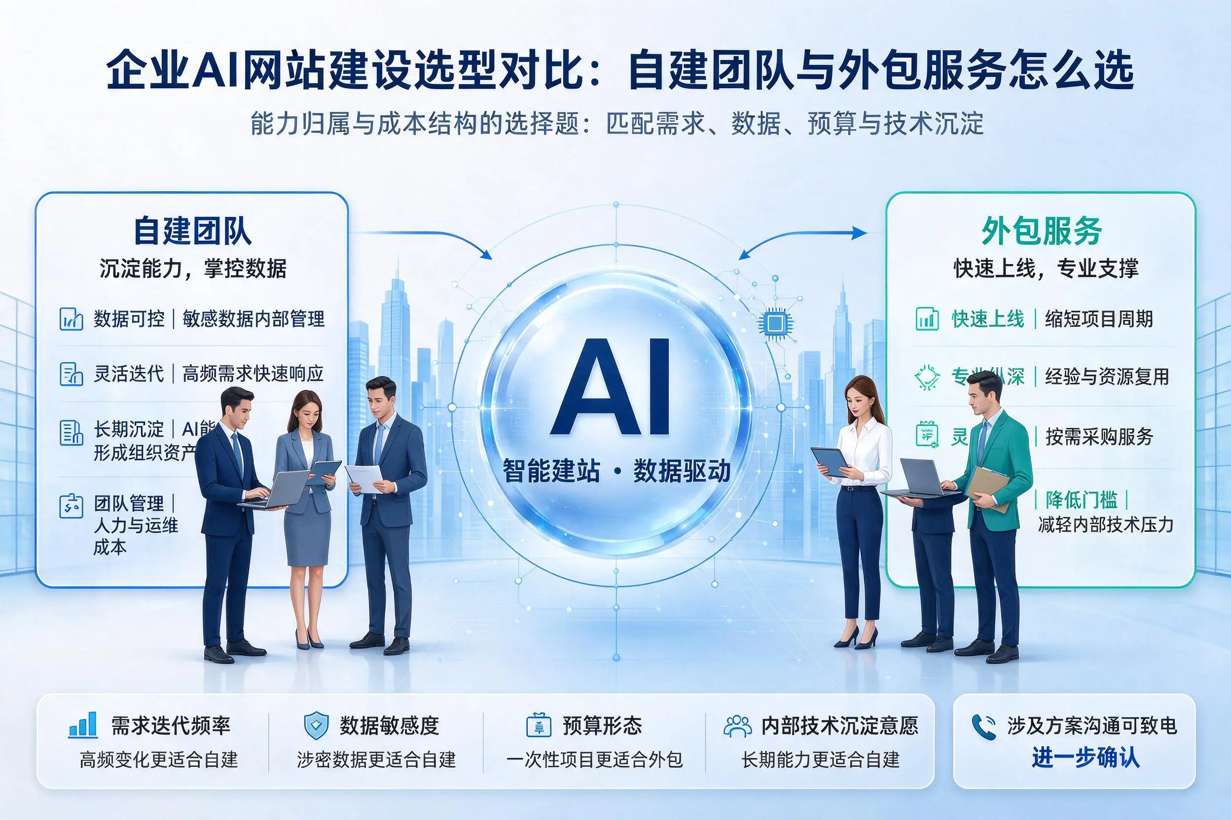 广东企业AI网站建设选型对比：自建团队与外包服务怎么选